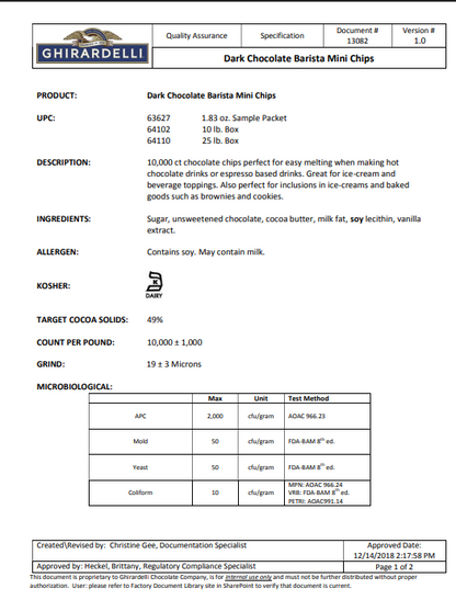 Ghirardelli Barista Dark Chocolate 10M Baking Chips 5 lb – 2/Case