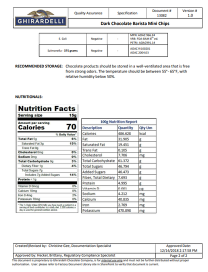 Ghirardelli Barista Dark Chocolate 10M Baking Chips 5 lb – 2/Case