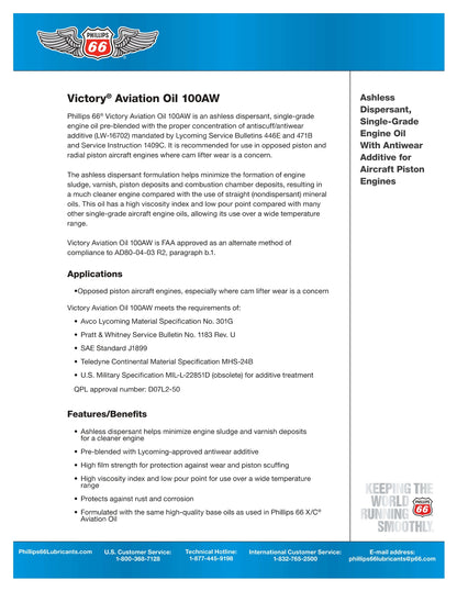 P66V100AWFT Phillips 66 Victory 100 AWF – CASE OF 12 – 1 QUART BOTTLES