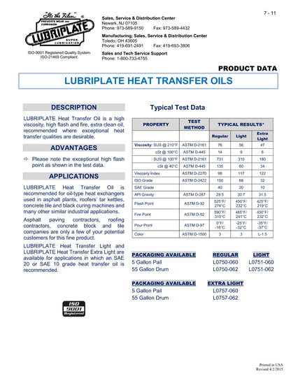 L0750-062 LUBRIPLATE HEAT TRANSFER OIL REGULAR – 55 GALLON DRUM