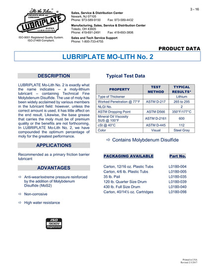 L0180-098 LUBRIPLATE MO-LITH NO. 2 – CASE OF 40 CARTRIDGES