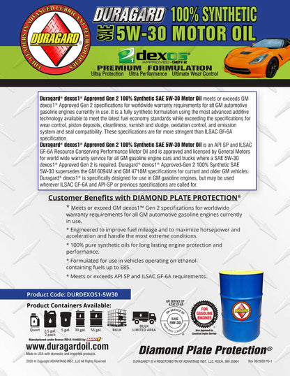 DURAGARD® DIAMOND PLATE® dexos1® GEN-3 100% SYNTHETIC SAE 5W-30 MOTOR OIL – 55 GALLON DRUM