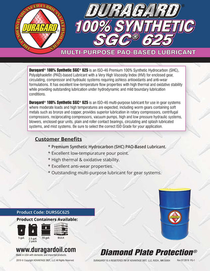 DURAGARD® SGC 625 100% PAO SYNTHETIC ISO-46 REPLACES MOBIL SHC 525 & 625 – 55 GALLON DRUM