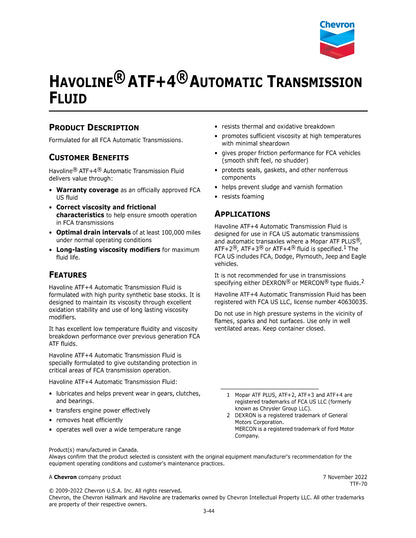 CHEVRON HAVOLINE ATF+4 – CASE OF 12 – 1 QUART BOTTLES