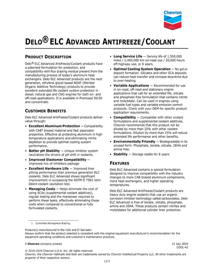 CHEVRON DELO ELC EXTENDED LIFE ANTIFREEZE 50/50 RADIATOR READY – 275 GALLON TOTE