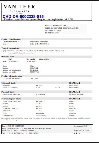 Van Leer Semi-Sweet 1M Chocolate Chips – 22 lb Bulk