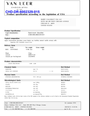 Van Leer Semi-Sweet 4M Baking Chocolate Chips – 22 lb Bag