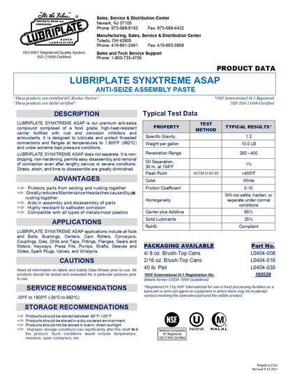 L0404-008 LUBRIPLATE SYNXTREME ASAP – CASE OF 4 – 8 OZ. BRUSH TOP CANS