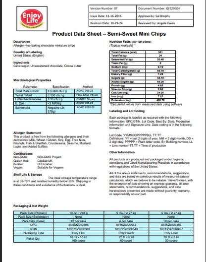 Enjoy Life Semi-Sweet Vegan 4M Chocolate Chips 5 lb – 4/Case Bulk Pack