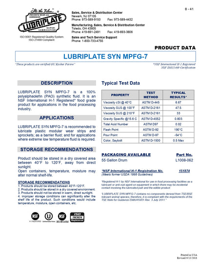 L1008-062 LUBRIPLATE SYN MPFG-7 – 55 GALLON DRUM