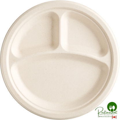 EcoChoice 9" Natural Plant Fiber 3 Compartment Plate - 125/Pack