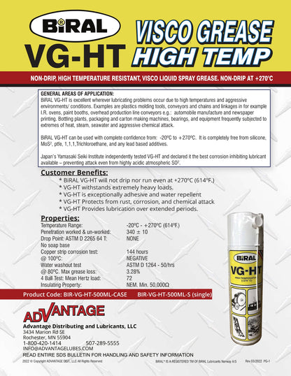 BIRAL VG-HT – 500ML AEROSOL (16.91 FLUID OZ.) – SINGLE CAN