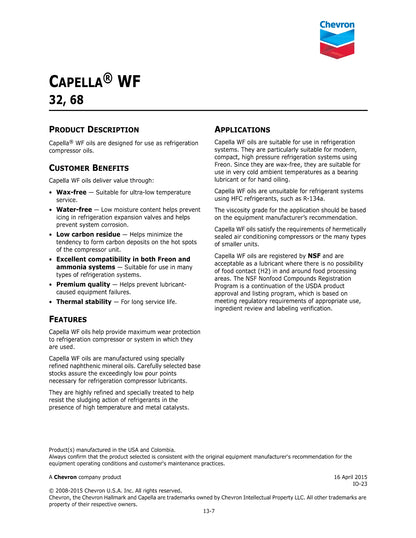 CHEVRON CAPELLA WF-68 REFRIGERATION OIL – 55 GALLON DRUM