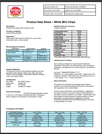 Enjoy Life Vegan White Chocolate Chips – 5 lb, 4/Case