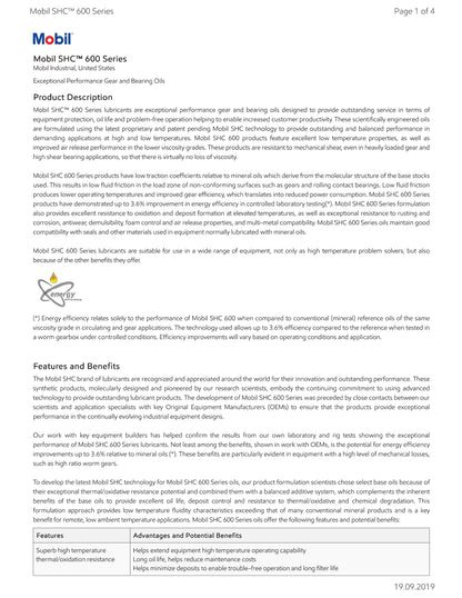 MOBIL SHC 630 100% SYNTHETIC ISO-220 – CASE OF 6 – 1 QUART JUGS