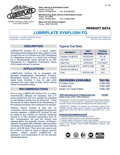 L0961-060 LUBRIPLATE SYNFLUSH FG, FOOD GRADE FLUSH SOLVENT – 5 GALLON PAIL