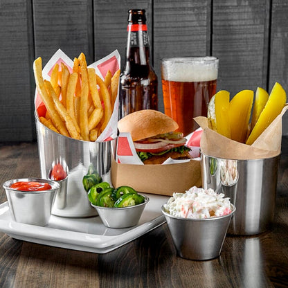 Choice 1.5 oz. Smooth Stainless Steel Round Sauce Cup - 12/Pack
