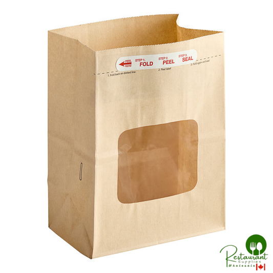 Bagcraft EcoCraft 8 1/4" x 5 1/4" x 10 3/4" Natural Bakery Bag with Window and Tac Seal - 250/Case