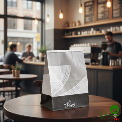 Bagcraft 8 1/4" x 5 1/4" x 10 3/4" White Printed To-Go Vented Meal Bag with Tin Tie Closure - 250/Case