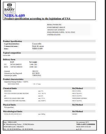 Cacao Barry Cocoa Nibs (Grue de Cacao) – 2.2 lb, 4/Case