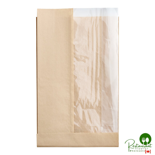 Bagcraft Clear View 6" x 2 5/8" x 9 3/8" Natural Grease-Resistant Deli / Bakery Bag with Window - 500/Case