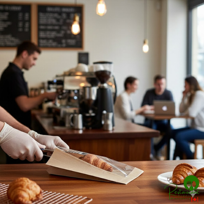 Bagcraft Clear View 6" x 2 5/8" x 9 3/8" Natural Grease-Resistant Deli / Bakery Bag with Window - 500/Case