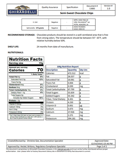 Ghirardelli 4M Semi-Sweet Chocolate Baking Chips 35 lb Bulk