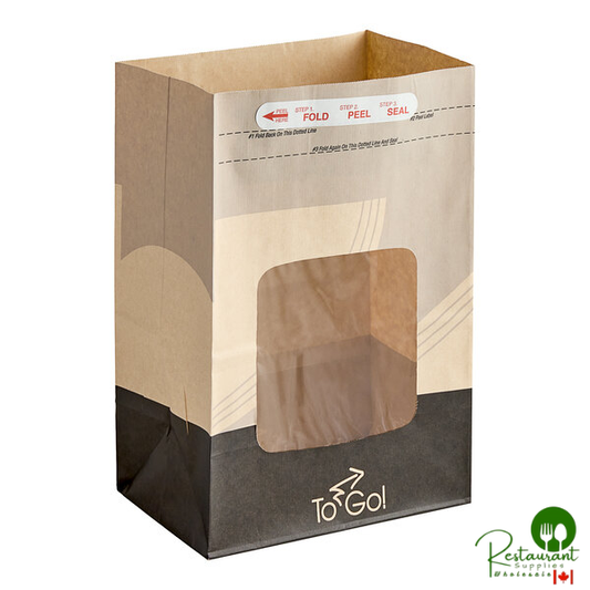 Bagcraft EcoCraft 8 1/4" x 5 1/4" x 12" Printed To-Go Vented Meal Bag with Window and Tac Seal - 250/Case