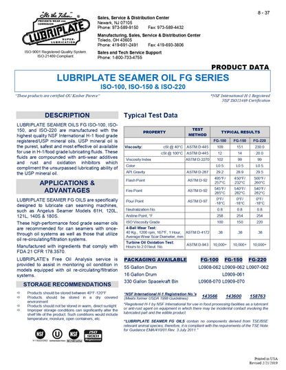 L0908-062 LUBRIPLATE SEAMER OIL FG-100 – 55 GALLON DRUM