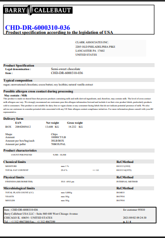 Barry Callebaut 10M Semi-Sweet Chocolate Chips – 30 lb Bulk Bag