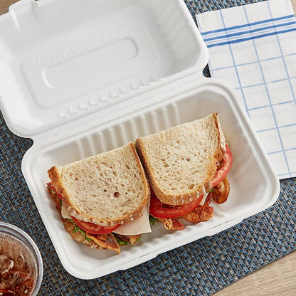 EcoChoice 9" x 6" x 3" Compostable White Plant Fiber 1 Compartment Take-Out Container - 200/Case