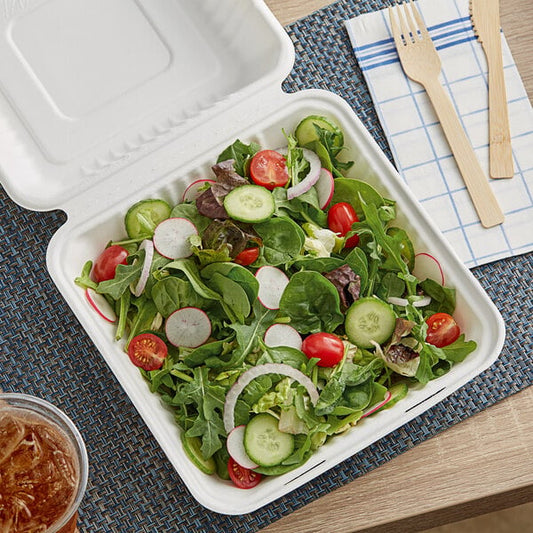 EcoChoice 9" x 9" x 3" Compostable White Plant Fiber 1 Compartment Take-Out Box - 200/Case