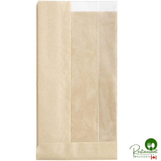 4 1/2" x 2 1/4" x 8 1/2" Kraft Window Sandwich / Bakery Bag By Prime - 500/Case