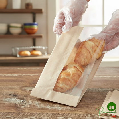 4 1/2" x 2 1/4" x 8 1/2" Kraft Window Sandwich / Bakery Bag By Prime - 500/Case