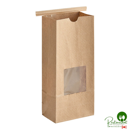 4 1/4" x 9 3/4" 1 lb. Brown Kraft Customizable Tin Tie Cookie / Coffee / Donut Bag with Window By Prime - 1,000/Case