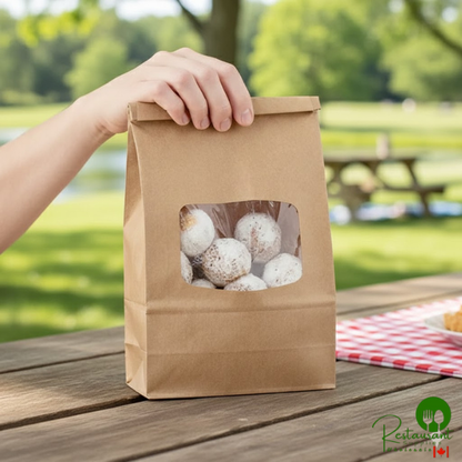 2 lb. Brown Kraft Customizable Paper Cookie / Coffee / Donut Bag with Window and Tin Tie Closure By Prime - 500/Case