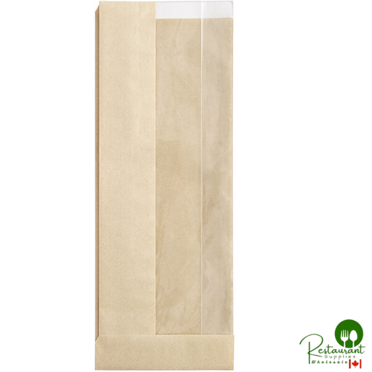 4 1/2" x 2 1/4" x 11 3/4" Kraft Window Sandwich / Bakery Bag By Prime - 500/Case
