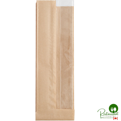 3 1/2" x 2 1/2" x 10 3/4" Kraft Window Sandwich / Half Baguette / Bakery Bag By Prime - 500/Case