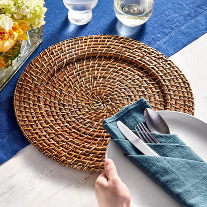 Acopa 13" Round Auburn Rattan Charger Plate - 12/Pack