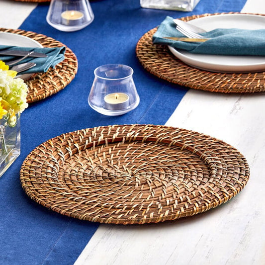 Acopa 13" Round Auburn Rattan Charger Plate - 12/Pack