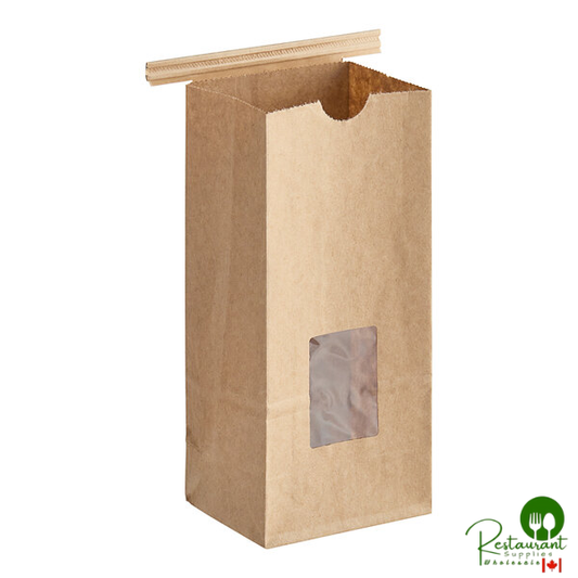 3 3/8" x 7 3/4" 1/2 lb. Brown Kraft Customizable Tin Tie Cookie / Coffee / Donut Bag with Window By Prime - 1,000/Case