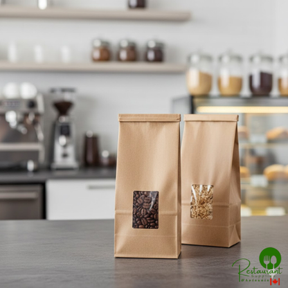 3 3/8" x 7 3/4" 1/2 lb. Brown Kraft Customizable Tin Tie Cookie / Coffee / Donut Bag with Window By Prime - 1,000/Case