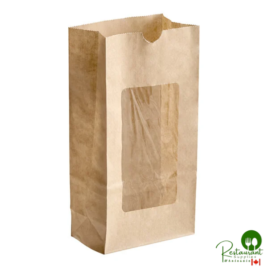 5" x 9 5/8" 4 lb. Brown Kraft Paper Cookie / Coffee / Donut Bag with Polyethylene Window By Prime - 1,000/Case