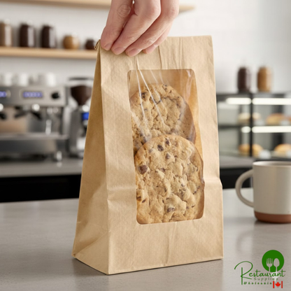 5" x 9 5/8" 4 lb. Brown Kraft Paper Cookie / Coffee / Donut Bag with Polyethylene Window By Prime - 1,000/Case