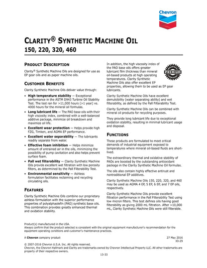 CHEVRON CLARITY SYN MACHINE OIL 150 – 55 GALLON DRUM