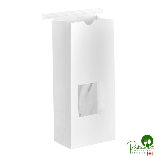 4 1/4" x 9 3/4" 1 lb. White Customizable Tin Tie Cookie / Coffee / Donut Bag with Window By Prime - 1,000/Case