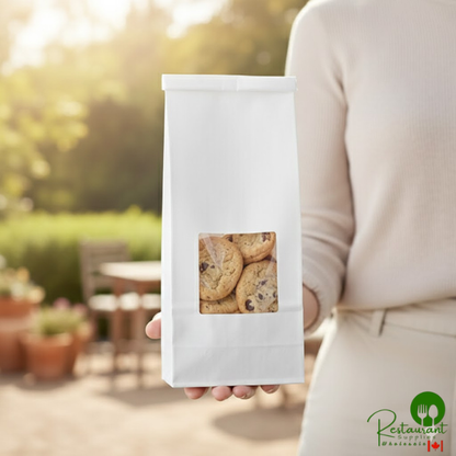 4 1/4" x 9 3/4" 1 lb. White Customizable Tin Tie Cookie / Coffee / Donut Bag with Window By Prime - 1,000/Case
