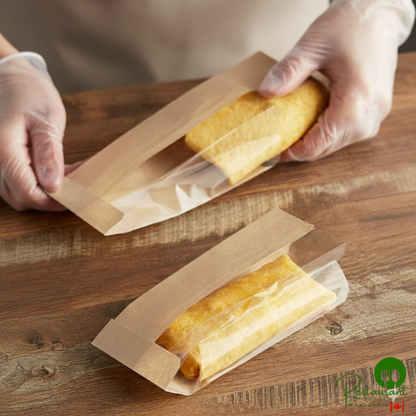 3 1/2" x 2 1/2" x 7 1/4" Kraft Window Sandwich / Bakery Bag By Prime - 500/Case