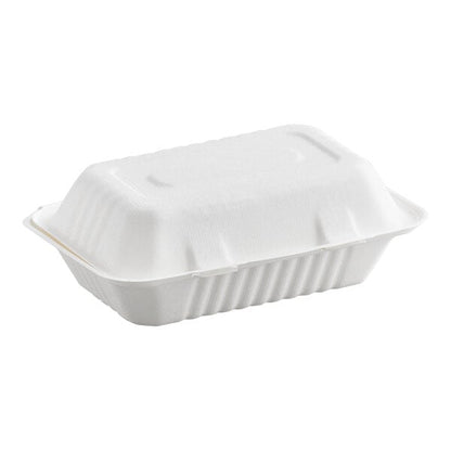 EcoChoice 9" x 6" x 3" Compostable White Plant Fiber 1 Compartment Take-Out Container - 200/Case