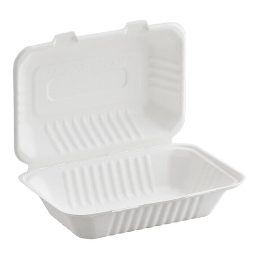 EcoChoice 9" x 6" x 3" Compostable White Plant Fiber 1 Compartment Take-Out Container - 200/Case
